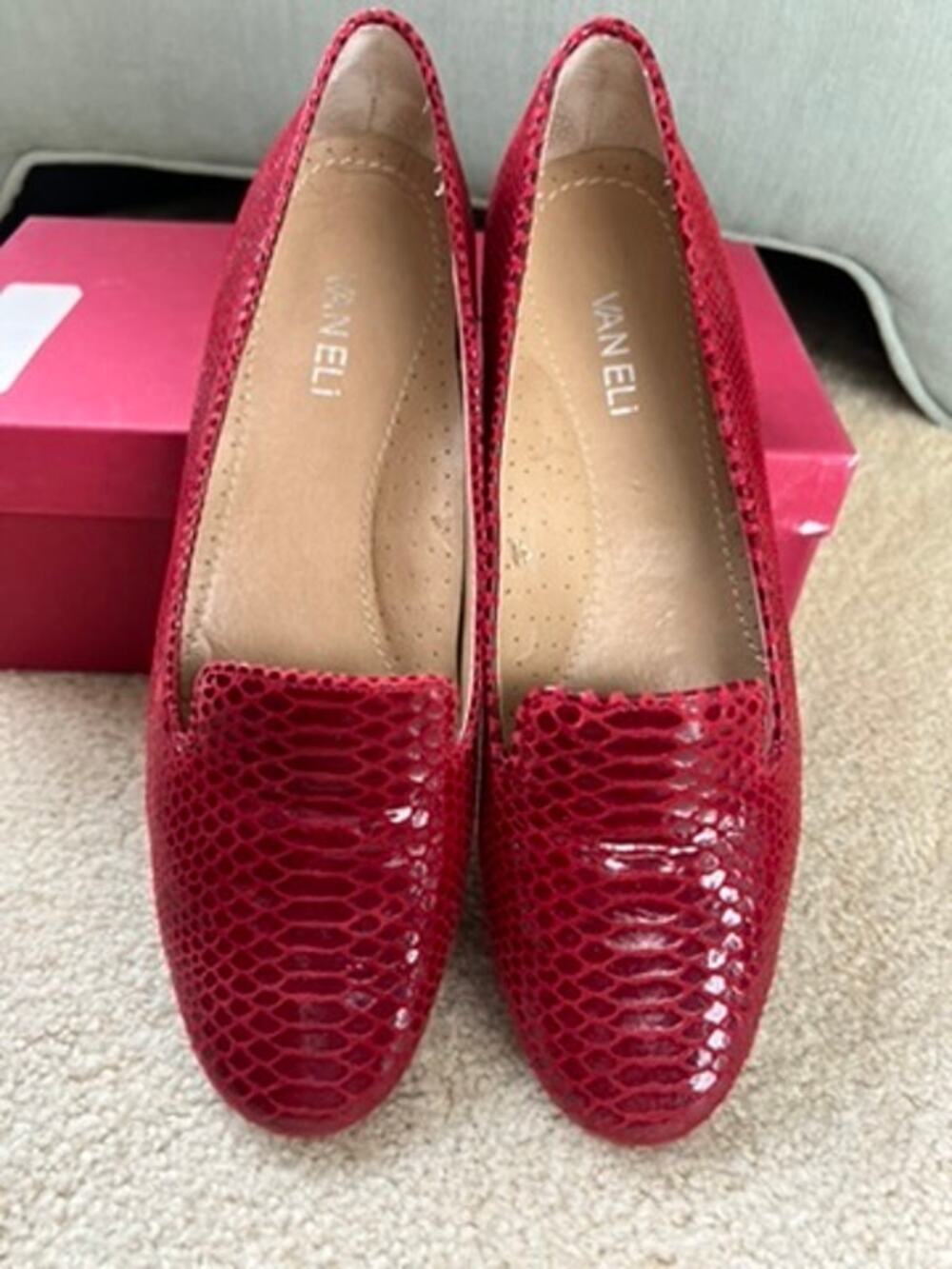 Vaneli Sely Red Python Snake Print Leather Loafers Classic Textured Flats 9N